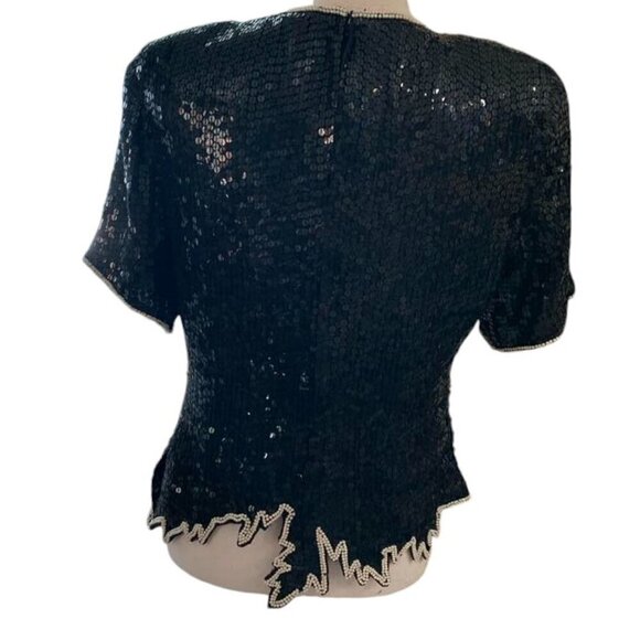 Vintage STENAY Black Beaded Sequin Silk Top Evening - Picture 4 of 5